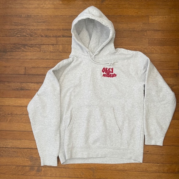 Obey Records Hoodie Heather Grey L - Picture 3 of 8